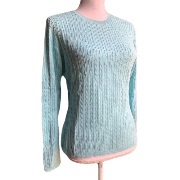 David Brooks Blue Silk Cashmere Mini Cable Knit Sweater Small - Picture 1 of 6